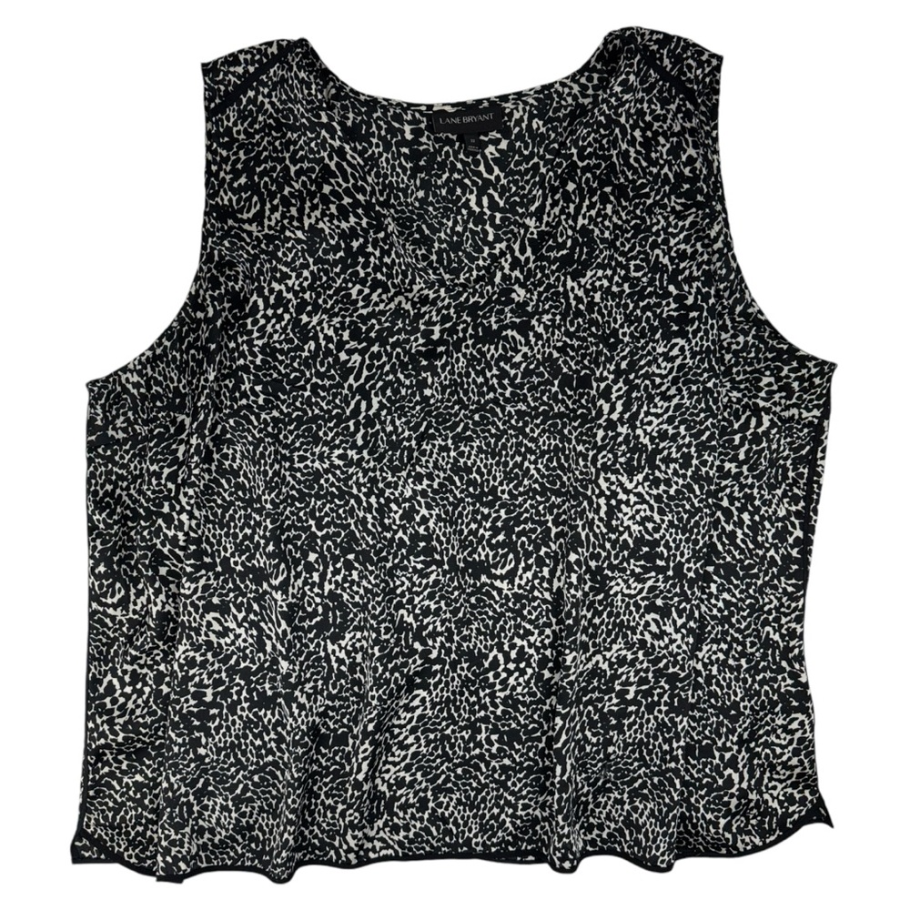Lane Bryant Sleeveless Blouse Plus 22 Shirt Leopard Animal V-Neck High Low‎ B/W - Picture 3 of 15